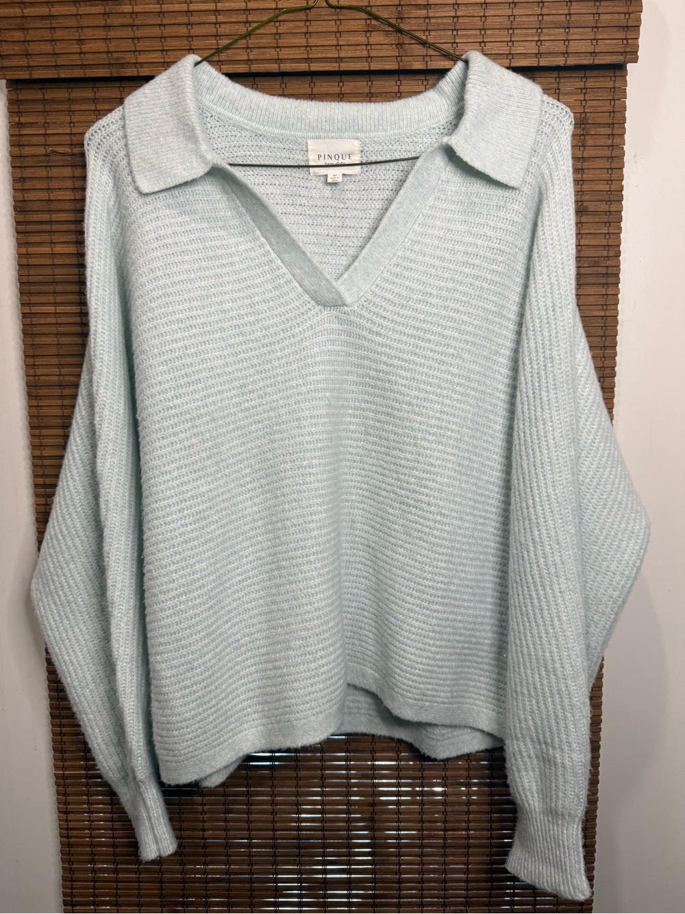 Pinque Soft Light Blue V-Neck Collared Women's Sweater